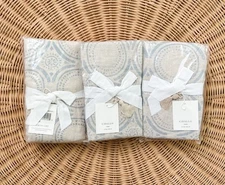 NEW Serena & Lily Cavallo Tile Linen Euro Pillow Sham-Flax Beige/Chambray Blue