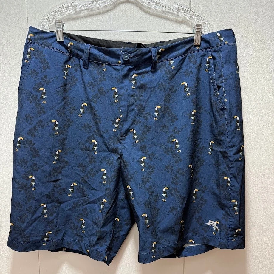 Tommy Bahama IslandActive Mens 40 Navy Toucan Martini Hybrid Golf Shorts Blue
