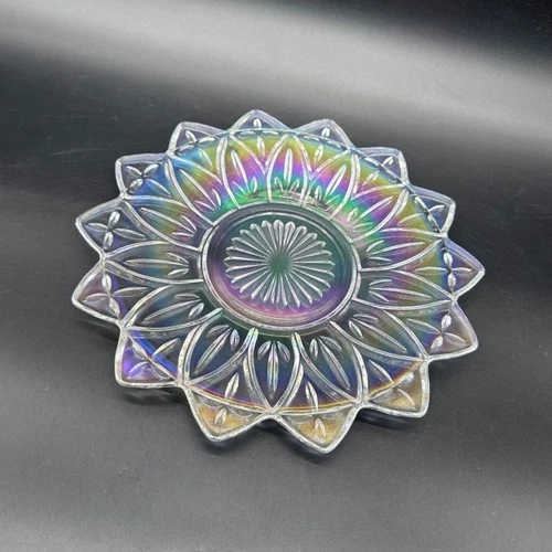 Vintage Federal Glass Sunflower Plate 1960s Mid Century Iridescent Rainbow Glass