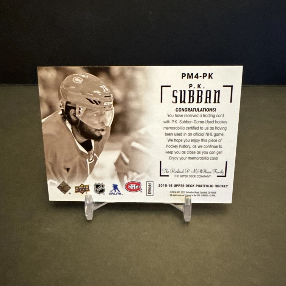 2015-16 Upper Deck PORTFOLIO PORFILES QUAD MATERIALS #PM4-PK P. K. Subban EX/NM - Image 2 of 2