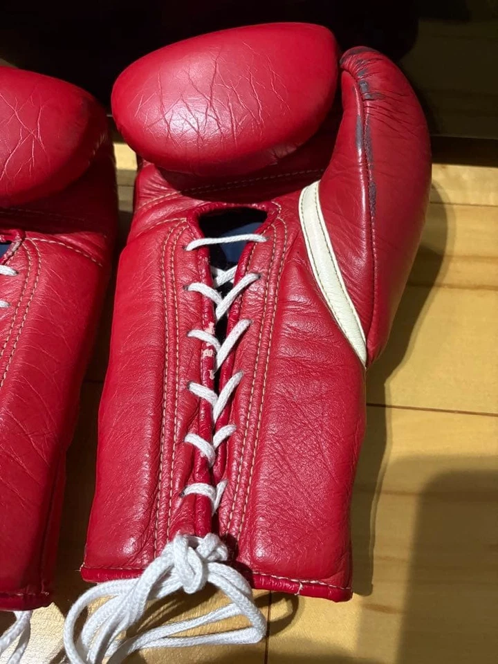 Guantes de Boxeo Winning 12oz MS-400 Rojo Con Cordones Profesionales Usados Genuinos JAPÓN Foto 4 de 4