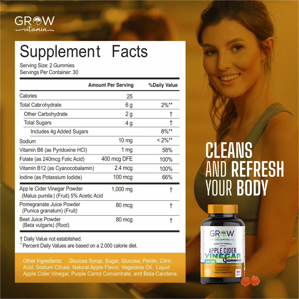 Gomas de vinagre de maçã 1000MG ACV feitas com perda de peso mãe 60 gomas - Imagem 2 de 4