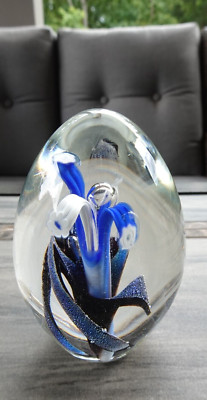 Signed 1999 Rick Clark Fire N Sand Studio Art Glass Flower Paperweight