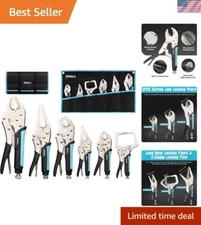 Complete 6-Piece Locking Pliers Set with Non-Slip TPR Handle & Roll Up Pouch