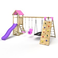 Rebo Challenge Wooden Climbing Frame with Swings, Slide & Climbing wall