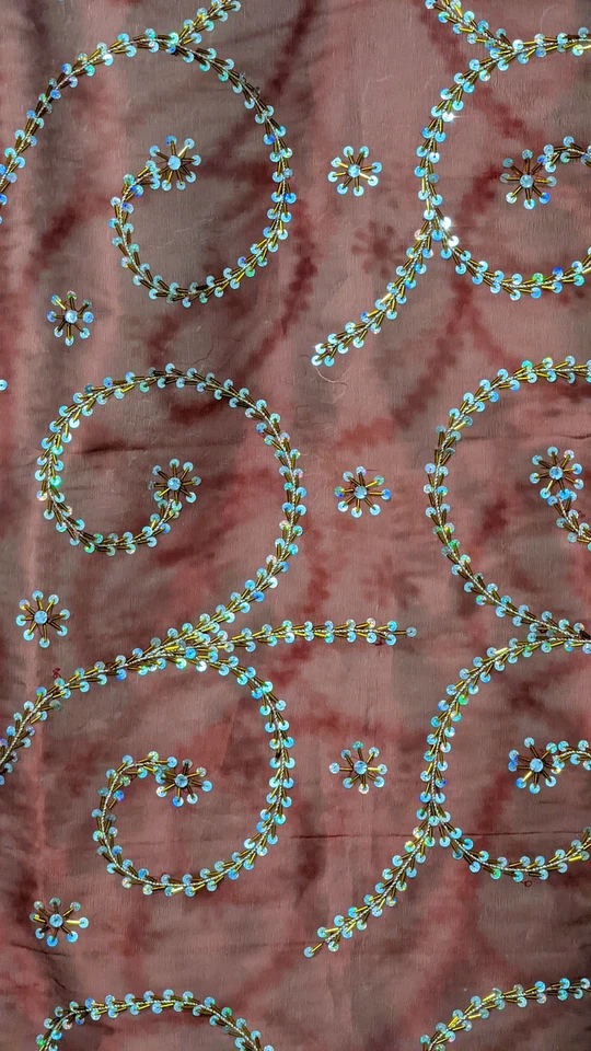 Bonito panel de cortina borgoña con cuentas transparentes bordado cortinas de ventana India 92" Foto 3 de 4