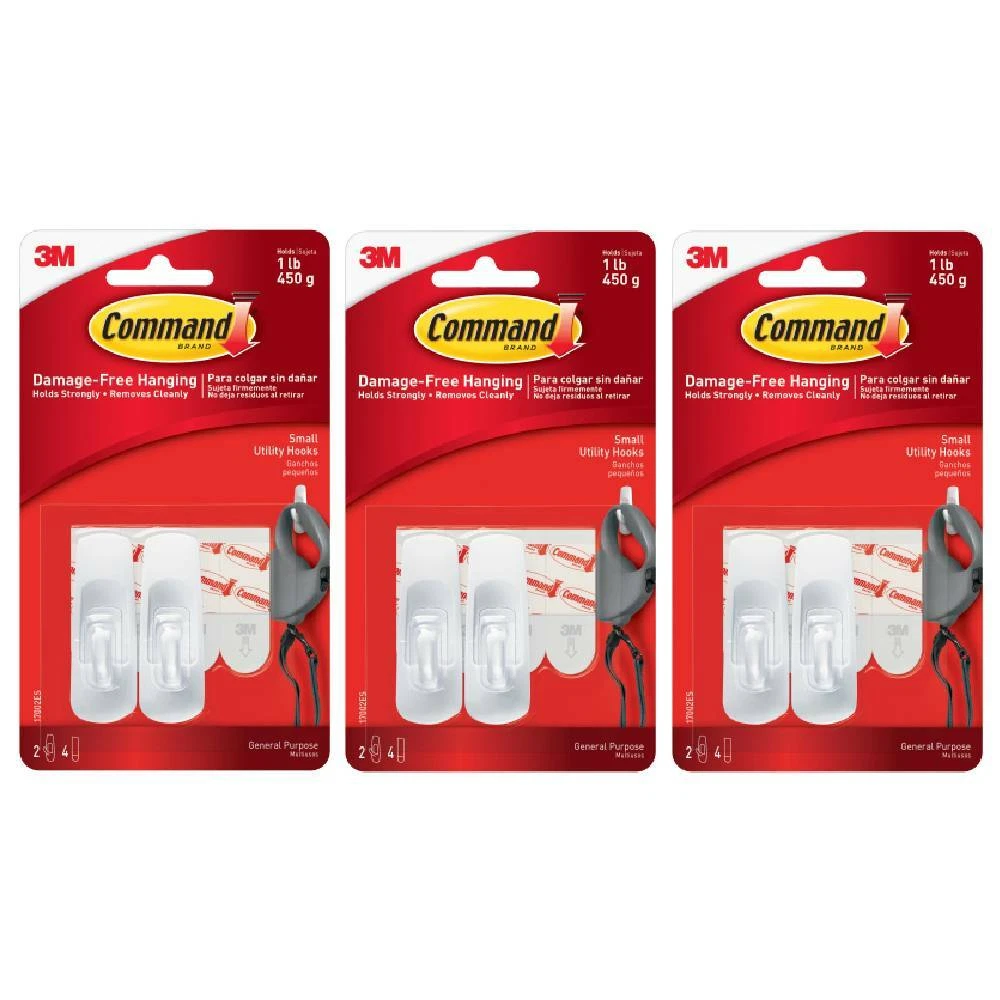 3M Command 17002 Small Adhesive Hooks 2 Hooks 4 Strips Damage Free