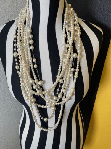 Womens Pearl Necklace Multi-Strand Layered 40 in Faux Classy Dress - Picture 1 of 24