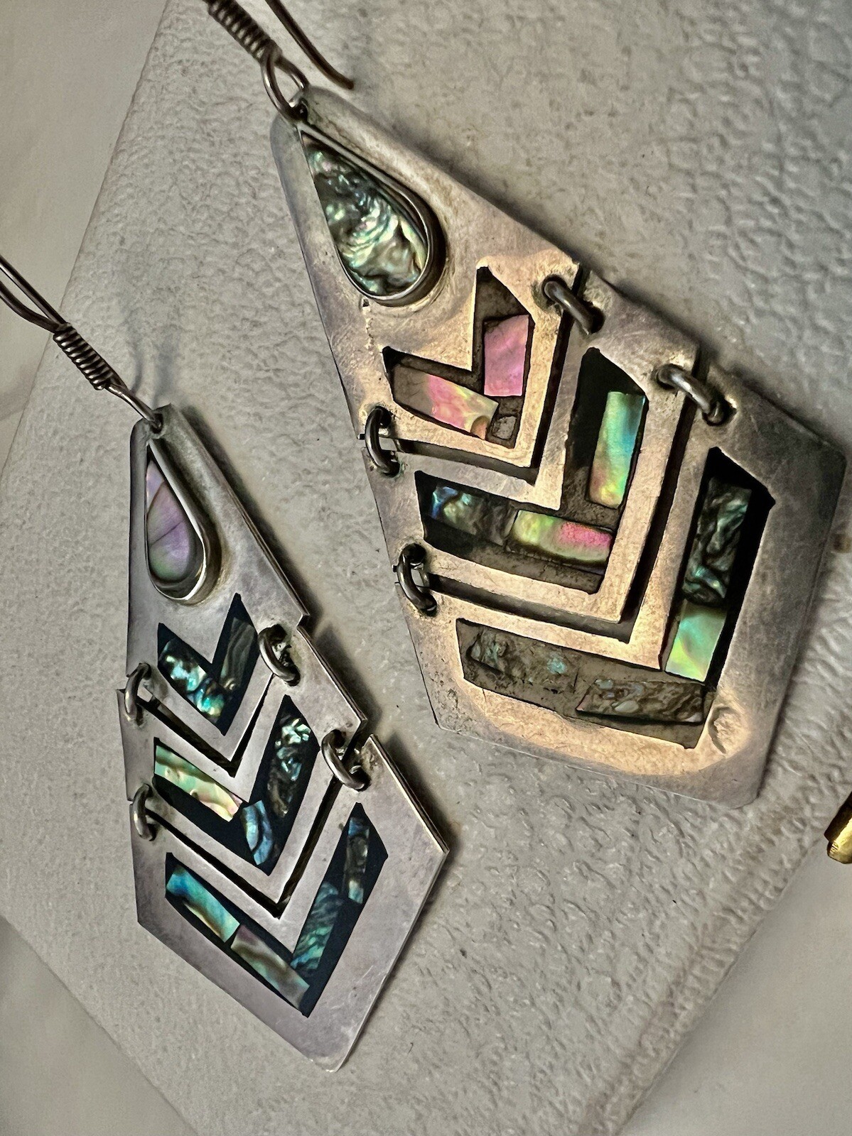 Gorgeous Long Drop Solid Silver Abalone Articulat… - image 2
