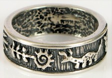 VINTAGE NATIVE AMERICAN STERLING SILVER DESIGNER SIGNED TRIBAL SIGNS HAND RING