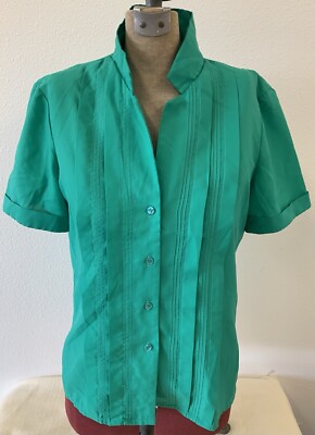 Vintage donnkenny Blouse Shirt Career Secretary Teal  Ruffle 14 Large