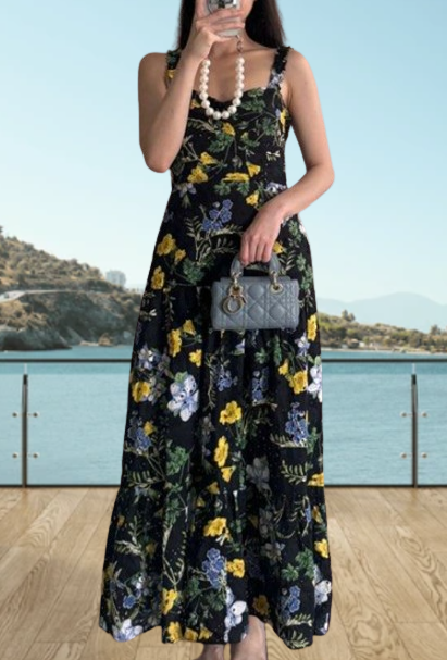 ZARA NEW WOMAN SS24 BLACK/YELLOW FLORAL PRINT MIDI DRESS REF ZARA NEW WOMAN SS24 BLACK/YELLOW FLORAL PRINT MIDI DRESS REF