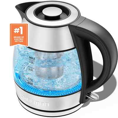 CHEFMAN Electric Kettle - 1.2L 1500W Hot Water Tea Pot with Tea Infuser