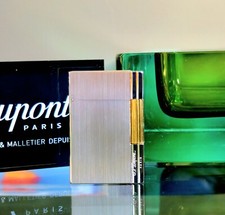Genuine S.T. Dupont Gatsby Lighter in Brushed Silver with Gold Trim