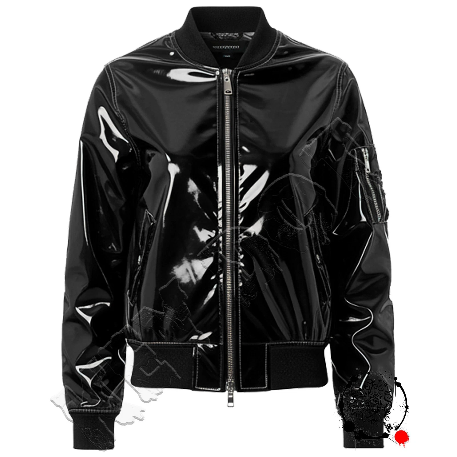 Men Women PVC Vinyl Bomber Jacket Shiny Glossy Wet Look Goth Motorcycle Coat Zip