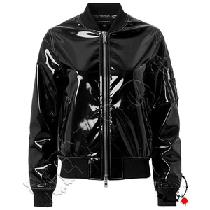 Hommes Femmes PVC Vinyl Bomber Veste Shiny Glossy Wet Look Goth Motorcycle Coat Zip