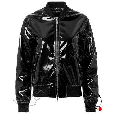 Men Women PVC Vinyl Bomber Jacket Shiny Glossy Wet Look Goth Motorcycle Coat Zip