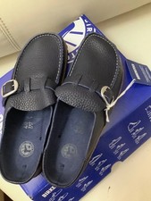 NWB Birkenstock Buckley Clogs Navy Natural Leather Narrow Width Size US 9