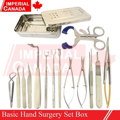 Basic Hand Surgery Set Box Dissecting Micro Scissors Skin Retractor Twee DS-2375