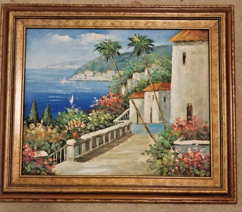 Mediterranean Coastal Villa Original Oil Painting – Signed James 16 x 20