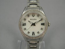 Bulova Crystal Watch Women 28mm Silver Tone 96L311 Clasp Band New Battery 5.75"