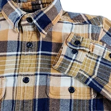Vintage Filson XS Heavyweight Plaid Flannel Shirt Yellow Blue Button Up Workwear