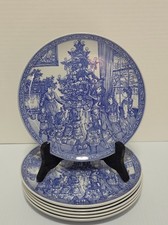 6 Spode Blue Room Collection Christmas Decorating the Tree Plates 8.25