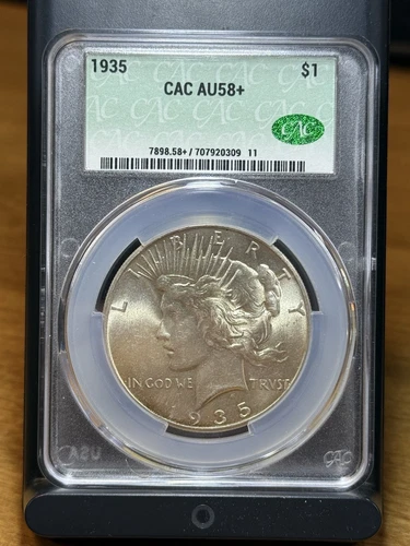 1935 PEACE SILVER DOLLAR! GRADED AU58+ CAC