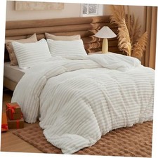 Fluffy Duvet Cover Set - King 104" x 90" 01 - Coconut White No Comforter 