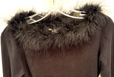 Worthington Top Womens PM Petite Medium Black Knit with Fur Trim Dressy Top