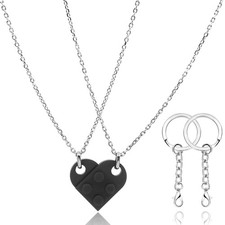Matching Necklaces for Couples, Cute BFF Jewelry Friendship Black Brick Heart Pe