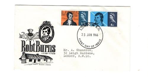 1966 ROBERT BURNS - LONDON CDS STUART FDC FROM COLLECTION R34