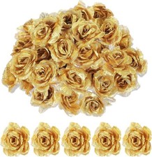 Gold Roses Artificial Flowers, 30 Pcs Fake Silk Flowers Real