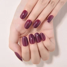 evpct Dark Red Medium Oval Glossy Press on Nails for Women Gift, Glossy Dark ...