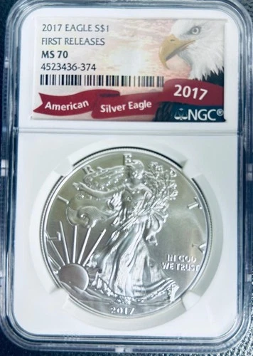 2017 W Silver American Eagle .999 $1 Dollar MS-70 NGC 1 Troy Oz T-1 Eagle Label