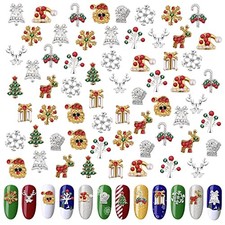 60PCS Christmas Nails Charms,  3D Xmas Alloy Charms for Nails Snowflake 