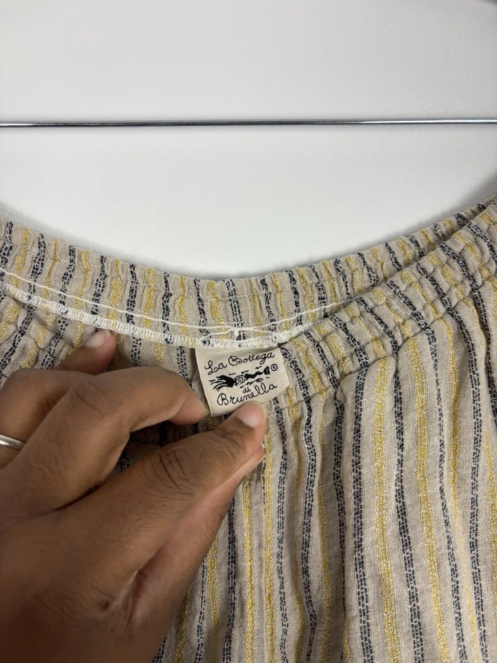 Pantalón La Bottega di Brunella Stipped Pierna Ancha Talla Grande Beige Dorado Crop Lagenlook Foto 2 de 4