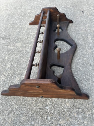 Vintage Wood Plate Rack Wall Shelf 4 Peg Heart Cutout Cottage Farmhouse 25.5”