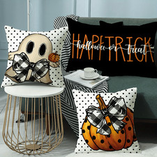 4 Pack Halloween Pillow Covers Linen Farmhouse Throw Pillow Cases Home Decor
