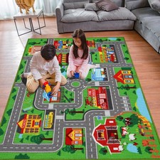 Kids Carpet Playmat Rug 59"x39.4", Car for 3'3" x 5' Rectangular , Green