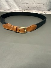 Vtg 80's Black Elastic Adjustable Leather Buckle Stretch Belt