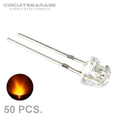 50 x 5mm / 4.8mm Straw Hat Clear Yellow Wide Angle Light Emitting Diode LED