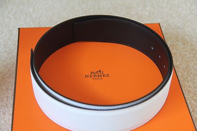 100% Authentic Hermes White/Black Chamonix & Epsom Leather Belt 42 MM - size 80