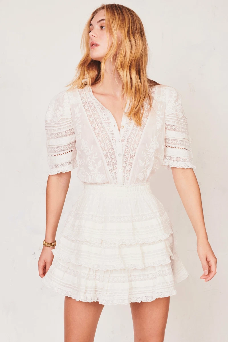 Loveshackfancy Quincy Mini Dress in White Ruffle Lace 425 Swiss Dot Small
