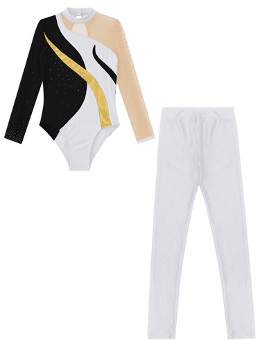 Girls Dance Outfit Hollow Back Tracksuit Elastic Waistband Set Kids Leotard - Picture 66 of 75