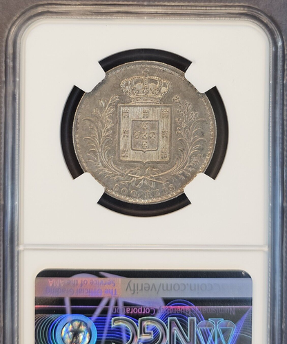 1889 PORTUGAL SILVER 500 REIS LUIS I NGC AU 55 NICE HIGH GRADE COIN - Picture 2 of 3