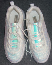 Lucky Step Women's Glitter Sneakers Lace-Up BLUE SILVER Sparkly Shoes Size 10