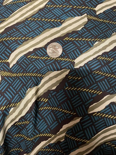 100% Silk Twill -Dark Teal W/ Gold Cream Diamond Pattern Fabric By The Yard 54" - Picture 5 of 5