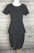 Sioni Women's Black White Geo Print Peplum Short Sleeve Sweater Dress Size S