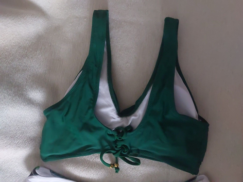 Bikini Set Top & Bottoms Green White Removeable Pads Size Uk Medium - Picture 5 of 6